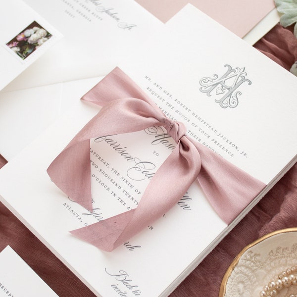 Traditional Letterpress Wedding Invitations with Vintage Monogram Design, Custom Letterpress Invitations | SAMPLE | Classically