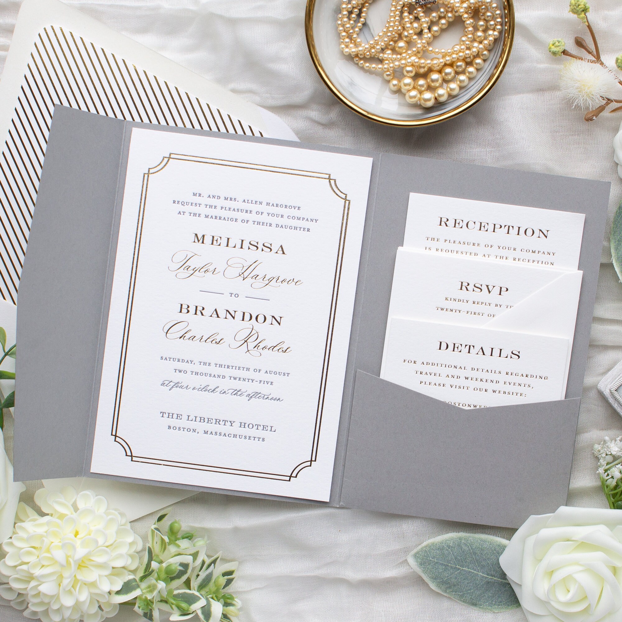 Foil Stamped Wedding Invitations, Pocketfolder Invitation Suite