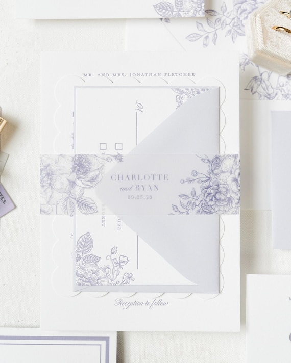 Printed Vellum Wedding Invitations, Letterpress Wedding Invitations, Dusty Lilac Invitation Suite, SAMPLES | Court