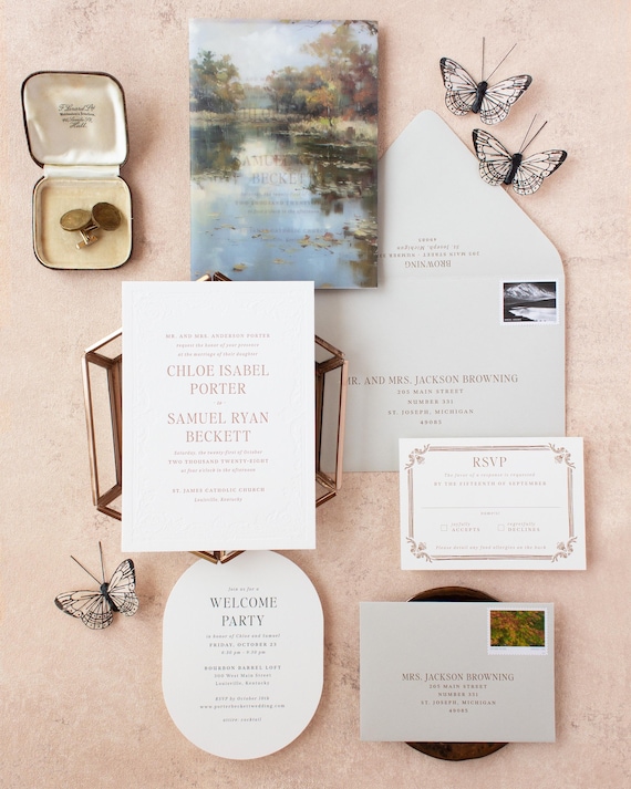 Blind Emboss Wedding Invitations, Textured Paper Invitations for Formal Weddings | SAMPLE | Porter