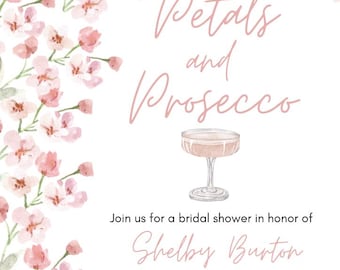 Blütenblätter und Prosecco Brautdusche Einladung Digitale Datei