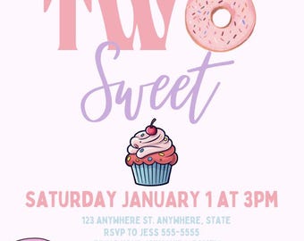 TWO SWEET theme birthday invitation