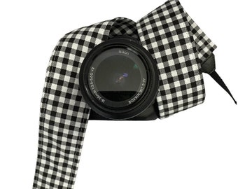 Black and White Checkered Strap / DSLR Camera Strap for Nikon, Canon, Sony and more / Fabric Camera Strap