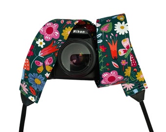 Woodland Forest Camera Strap / DSLR Camera Strap for Nikon, Canon, Sony and more / Fabric Camera Strap / Mushroom Floral Strap