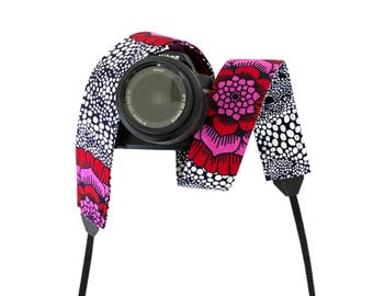 Pink Floral Camera Strap / DSLR Camera Strap for Nikon, Canon, Sony and more / Fabric Camera Strap