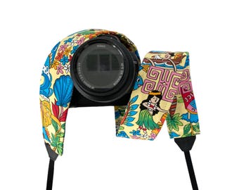 Hawaiian Luau Camera Strap / Colorful Strap / DSLR Camera Strap for Nikon, Canon, Sony and more / Fabric Camera Strap