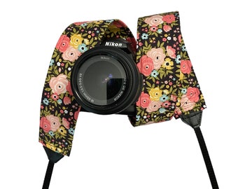 Pink and Peach Floral Camera Strap / DSLR Camera Strap for Nikon, Canon, Sony and more / Fabric Camera Strap