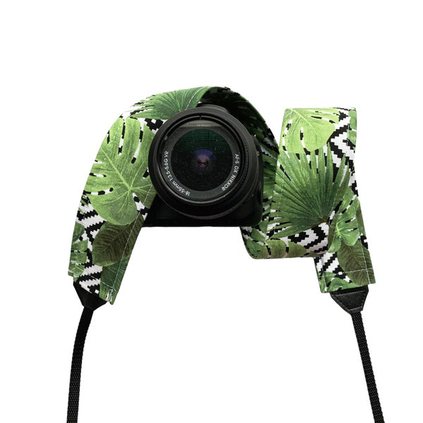 Tropical Leaves Camera Strap / DSLR Camera Strap for Nikon, Canon, Sony and more / Fabric Camera Strap