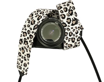 White, Black, and Tan Leopard Camera Strap / DSLR Camera Strap for Nikon, Canon, Sony and more / Fabric Camera Strap