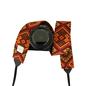 Southwestern Camera Strap / DSLR Camera Strap for Nikon, Canon, Sony and more / Fabric Camera Strap / Orange and Brown Strap