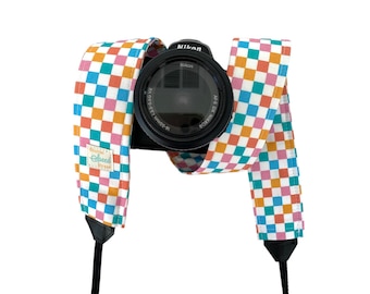 Colorful Checkerboard Camera Strap / DSLR Camera Strap for Nikon, Canon, Sony and more / Fabric Camera Strap