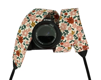Pink and Brown Floral Camera Strap / DSLR Camera Strap for Nikon, Canon, Sony and more / Fabric Camera Strap