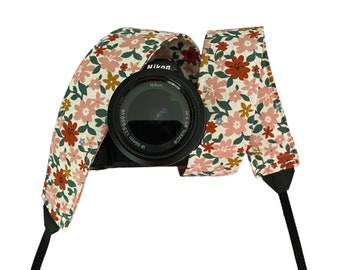 Pink and Brown Floral Camera Strap / DSLR Camera Strap for Nikon, Canon, Sony and more / Fabric Camera Strap