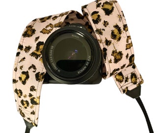 Pink and Brown Leopard Camera Strap / DSLR Camera Strap for Nikon, Canon, Sony and more / Fabric Camera Strap