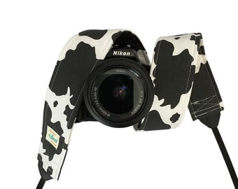 Black and White Camera Strap / DSLR Camera Strap for Nikon, Canon, Sony and more / Fabric Camera Strap / Cow Print Camera Strap