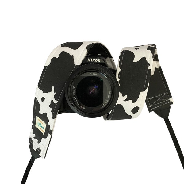 Black and White Camera Strap / DSLR Camera Strap for Nikon, Canon, Sony and more / Fabric Camera Strap / Cow Print Camera Strap