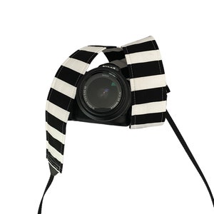 Black and White Stripe Camera Strap / DSLR Camera Strap for Nikon, Canon, Sony and more / Fabric Camera Strap