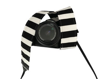 Black and White Stripe Camera Strap / DSLR Camera Strap for Nikon, Canon, Sony and more / Fabric Camera Strap