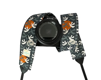 Bird Camera Strap / Gray and Orange DSLR Camera Strap for Nikon, Canon, Sony and more / Fabric Camera Strap