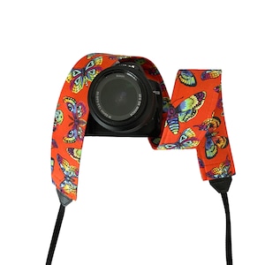 Butterfly Camera Strap / Orange DSLR Camera Strap for Nikon, Canon, Sony and more / Fabric Camera Strap