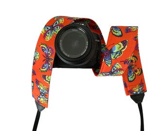 Butterfly Camera Strap / Orange DSLR Camera Strap for Nikon, Canon, Sony and more / Fabric Camera Strap