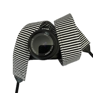 ストライプの黒と白のカメラストラップ / Nikon、Canon、Sonyなど用デジタル一眼レフカメラストラップ / 布製カメラストラップ / ギフト