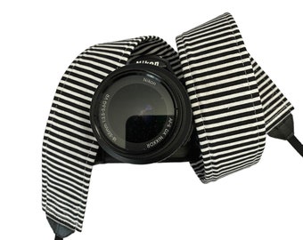 Stripe Black and White Camera Strap / DSLR Camera Strap for Nikon, Canon, Sony and more / Fabric Camera Strap / Gift