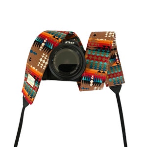 Handmade Leather and Suede Camera Strap Purple Tribal Leaves - Porteen Gear