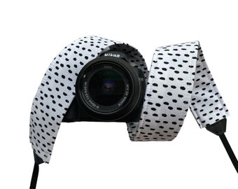 Black and White Dots Camera Strap / DSLR Camera Strap for Nikon, Canon, Sony and more / Fabric Camera Strap