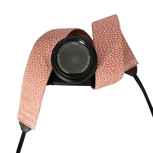 Coral Blush Polka Dot Camera Strap / DSLR Camera Strap for Nikon, Canon, Sony and more / Fabric Camera Strap