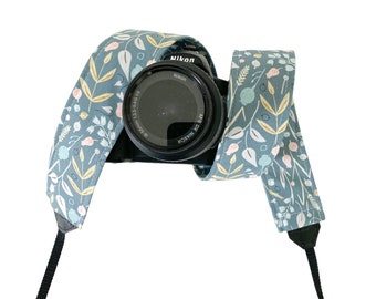 Green and Pink Floral Camera Strap / DSLR Camera Strap for Nikon, Canon, Sony and more / Fabric Camera Strap