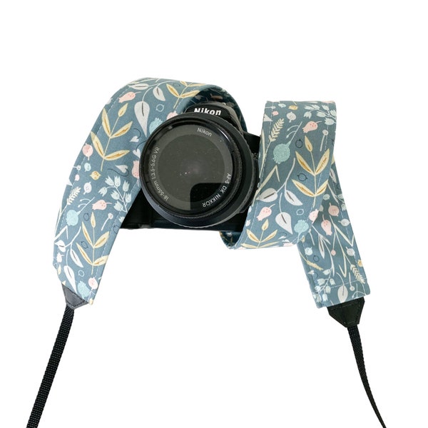 Green and Pink Floral Camera Strap / DSLR Camera Strap for Nikon, Canon, Sony and more / Fabric Camera Strap