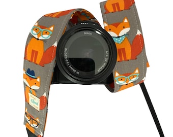 Fancy Foxes Camera Strap / DSLR Camera Strap for Nikon, Canon, Sony and more / Fabric Camera Strap / Novelty Camera Strap / Orange Foxes