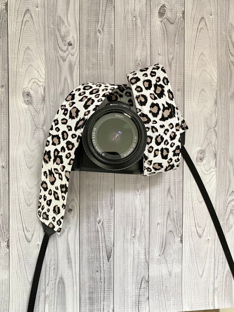 White, Black, and Brown Leopard Camera Strap / DSLR Camera Strap for Nikon, Canon, Sony and more / Fabric Camera Strap 