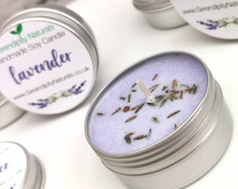 LAVENDER Aromatherapy Hand Poured Soy tin candle, 50ml, Vegan