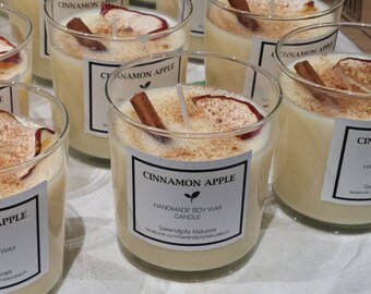 Bougie de soja à la pomme à la cannelle, parfumée dans un verre de 310 ml, végétalienne