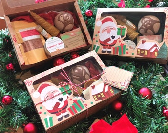 BIG CHRISTMAS Gift Box with RANDOMLY chosen Christmas scented Soap, Candle, Bath Bomb and Lip Balm in Christmas decorated Box