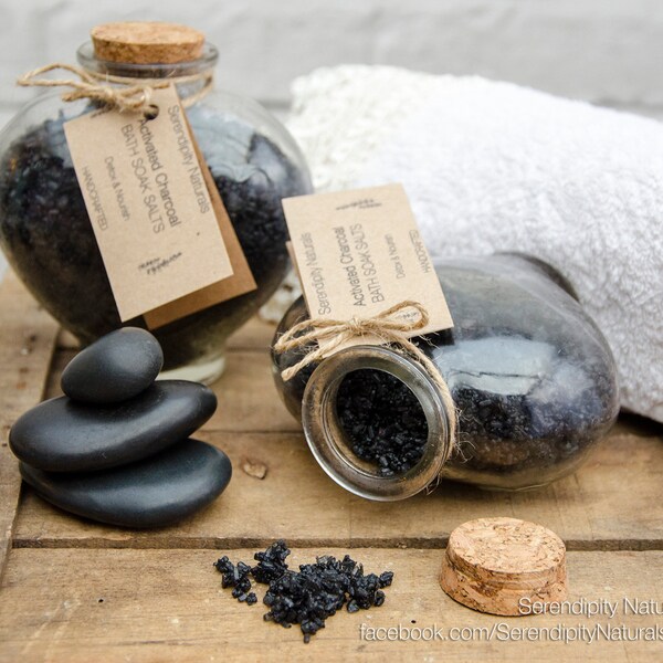 LUXURIOUS Activated Charcoal -  Bath Soak Salts mixed with nourishing oils, butters, Lemongrass, Detoxifying, relaxing, nourishing Vegan