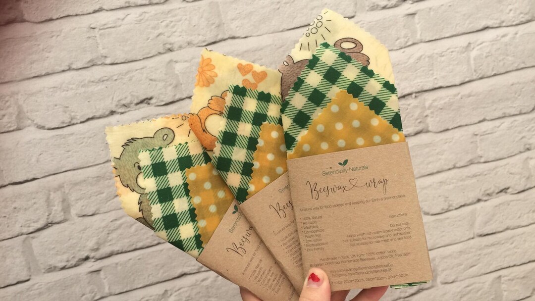 Beeswax Wrap SET of 3, 100 Natural, Assorted Sizes, Reusable, Eco
