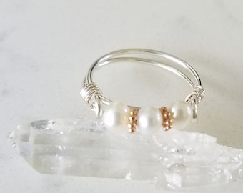 Pearl Band Sterling Silver with Rose Gold Vermeil