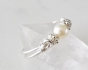 Pearl Band. Purity Ring, Sterling Silver