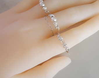 Sterling Silver Stackable Ring Set, Pearls, Crystals