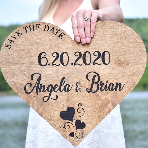 Save the Date Wedding Sign - Wooden Save the Date Sign - Rustic Wedding Decor - Engagement Photo Prop - Engagement Sign Heart Save The Date