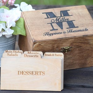 Recipe Box - Personalized Recipe Box - Housewarming Gift - Wedding Shower Decor - Wood Recipe Box - Mothers Day Gift - Cookbook