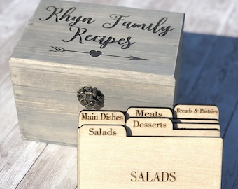 Custom Family Recipe Box - Personalized Recipe Box - Wooden Recipe Box - Wood Recipe Dividers - Anniversary Gift - Bridal Shower Gift