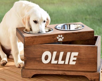 Elevated Dog Feeder And Storage Box Elevated Dog Bowl Etsy