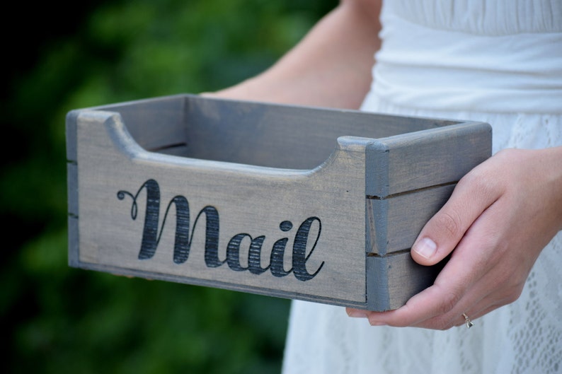 Mail Holder Mail Organizer Rustic Mail Holder Wood Mail Holder Housewarming Gift Personalized Gift Rustic Office Storage Box image 3