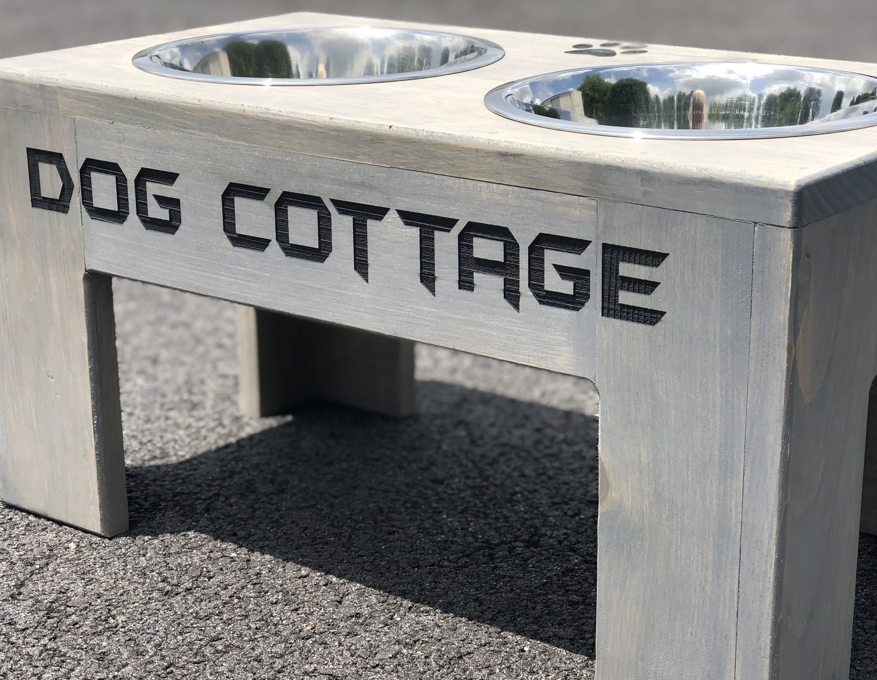 Elevated Dog Bowls Raised Dog Bowl Stand for Large Dogs Farmhouse Dog Food  and Water Stand Feeder with 2 Stainless Steel Bowls Waterproof Wood Board