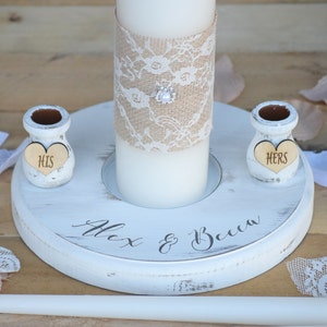 Rustic Wedding Candles Rustic Unity Candle Set Wedding Unity Candle Wedding Unity ideas Wedding Candles with Burlap and Lace image 2
