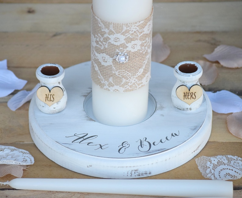 Rustic Wedding Candles Rustic Unity Candle Set Wedding Unity Candle Wedding Unity ideas Wedding Candles with Burlap and Lace image 2
